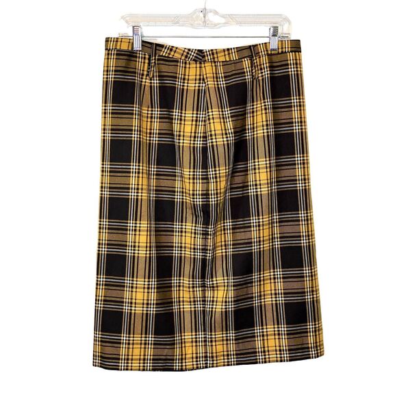 Cato Skirt Womens Size 10 Pencil Straight Plaid Offset Split Yellow Black - Picture 1 of 8